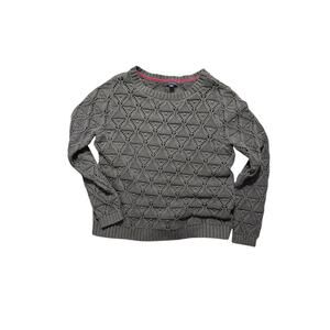 Women's Tommy Hilfiger Crochet Crew Neck Grey Sweater 100% Cotton Size XL‎